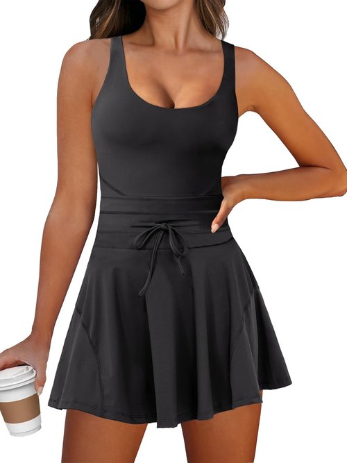 Caracilia Women's Tennis Mini Dress - Sleeveless Athletic Romper with Built-In Shorts | Summer Activewear