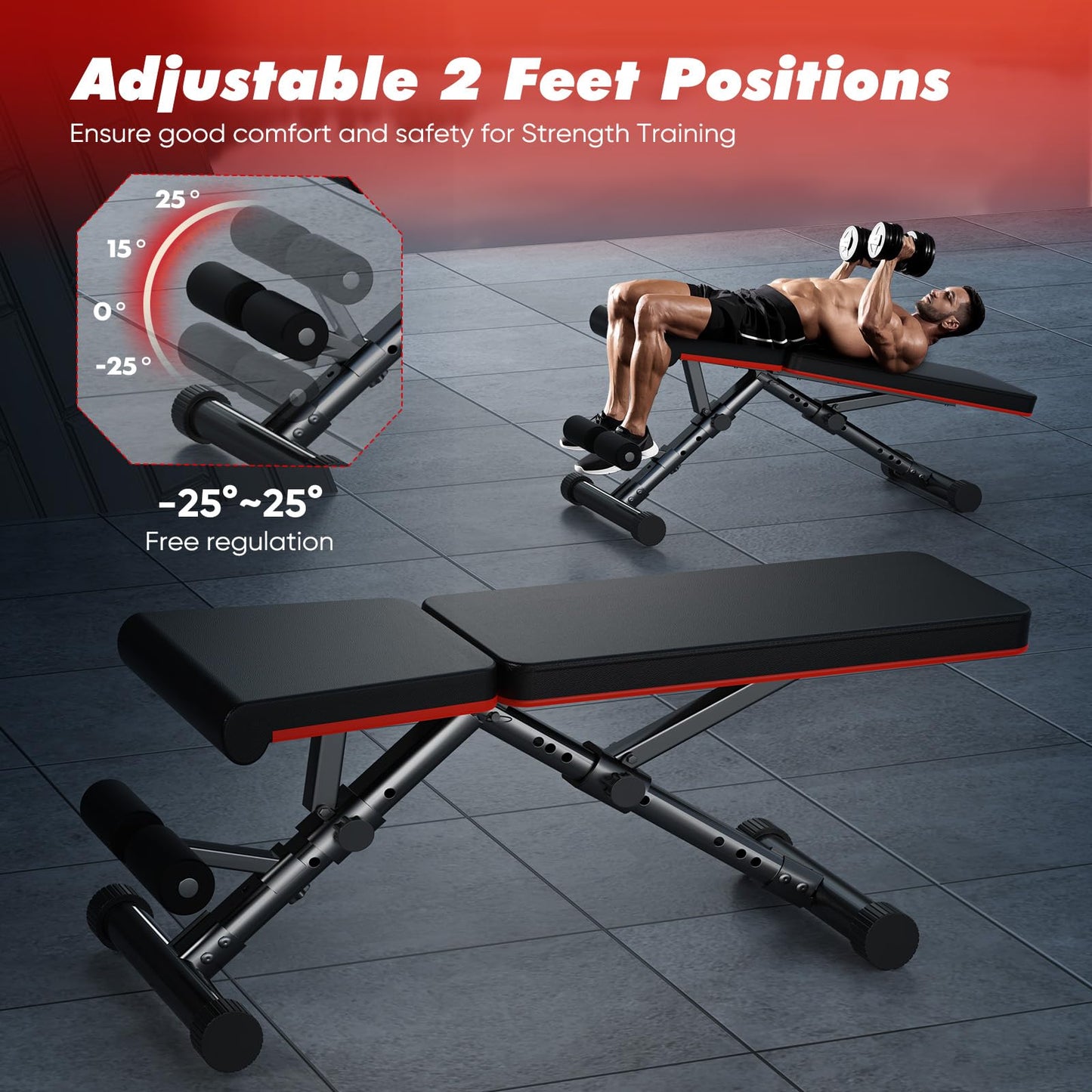 Sweetcrispy Adjustable Weight Bench for Home Gym, Foldable Incline Workout Bench Press with 795 LBS Weight Capacity, Strength Training Fitness Equipment for Full Body Exercise