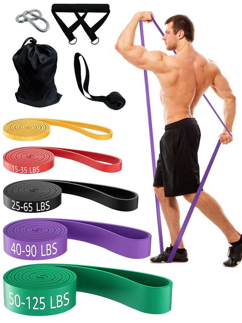 Resistance Bands Set for Pull Up Assistance, Exercise Workout Bands Set with Handles and Door Anchor, Elastic Band for Working Out, Body Stretching, Muscle Training, Men & Women