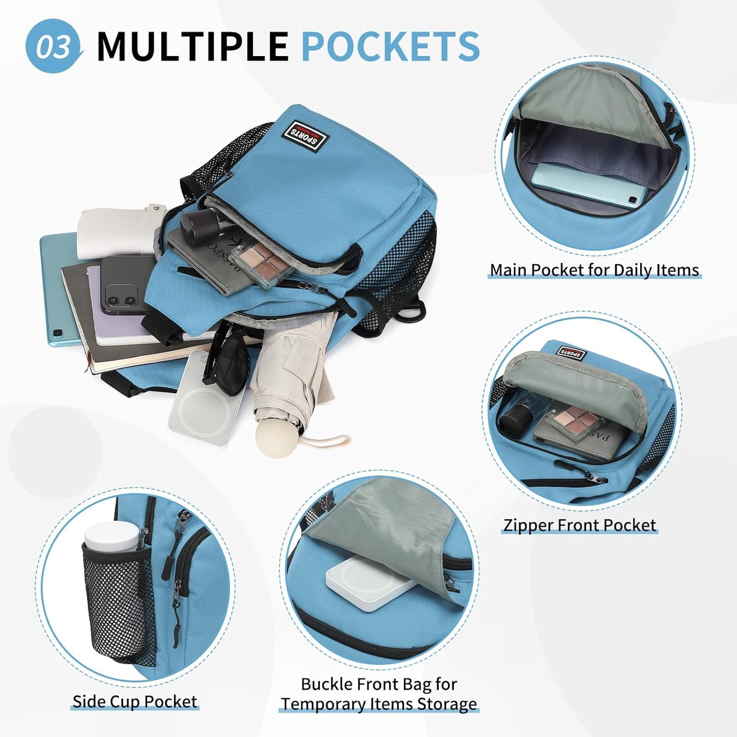 Skiennix Convertible Sling Bag - Lightweight Crossbody Backpack for 7.9" Tablet | Blue