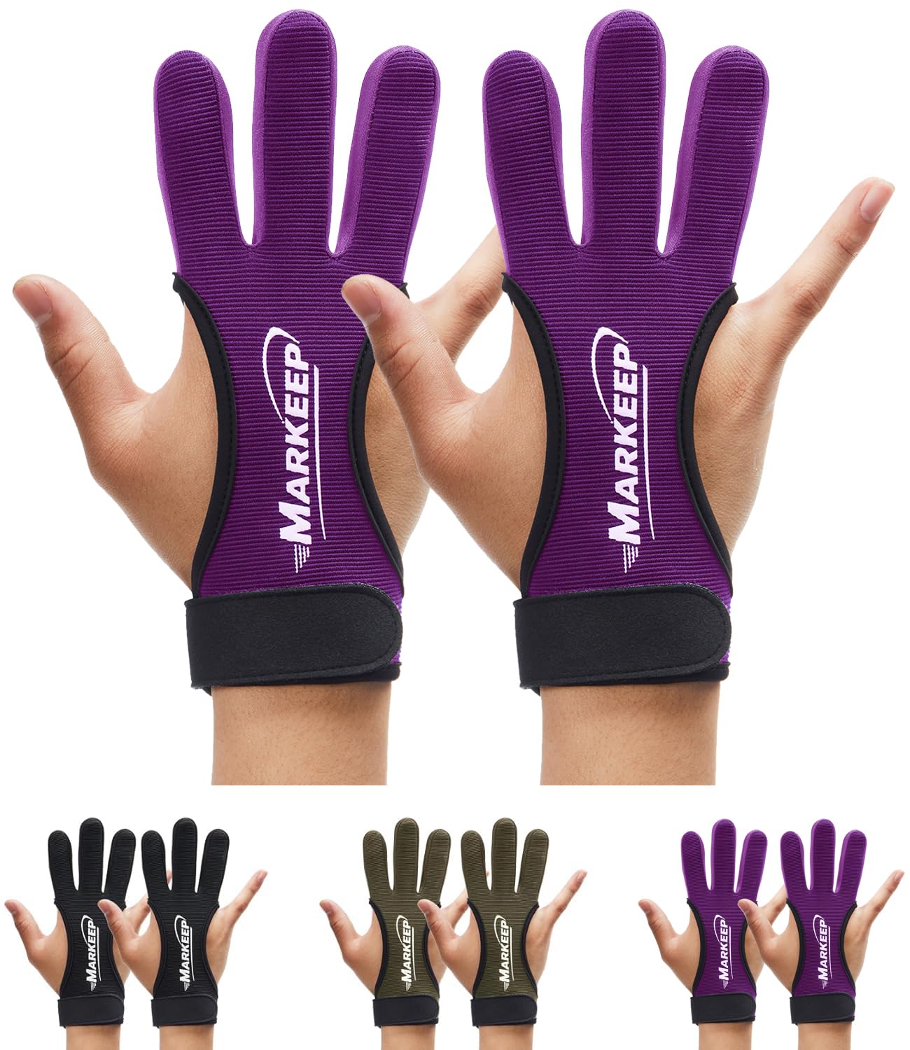 MARKEEP Archery Gloves 2 Pack Shooting Hunting Leather Guard 3-Finger Guard for Youth Adult Man Woman and Beginner Recurve Arrow Bow Archery Protective Gear Accessories
