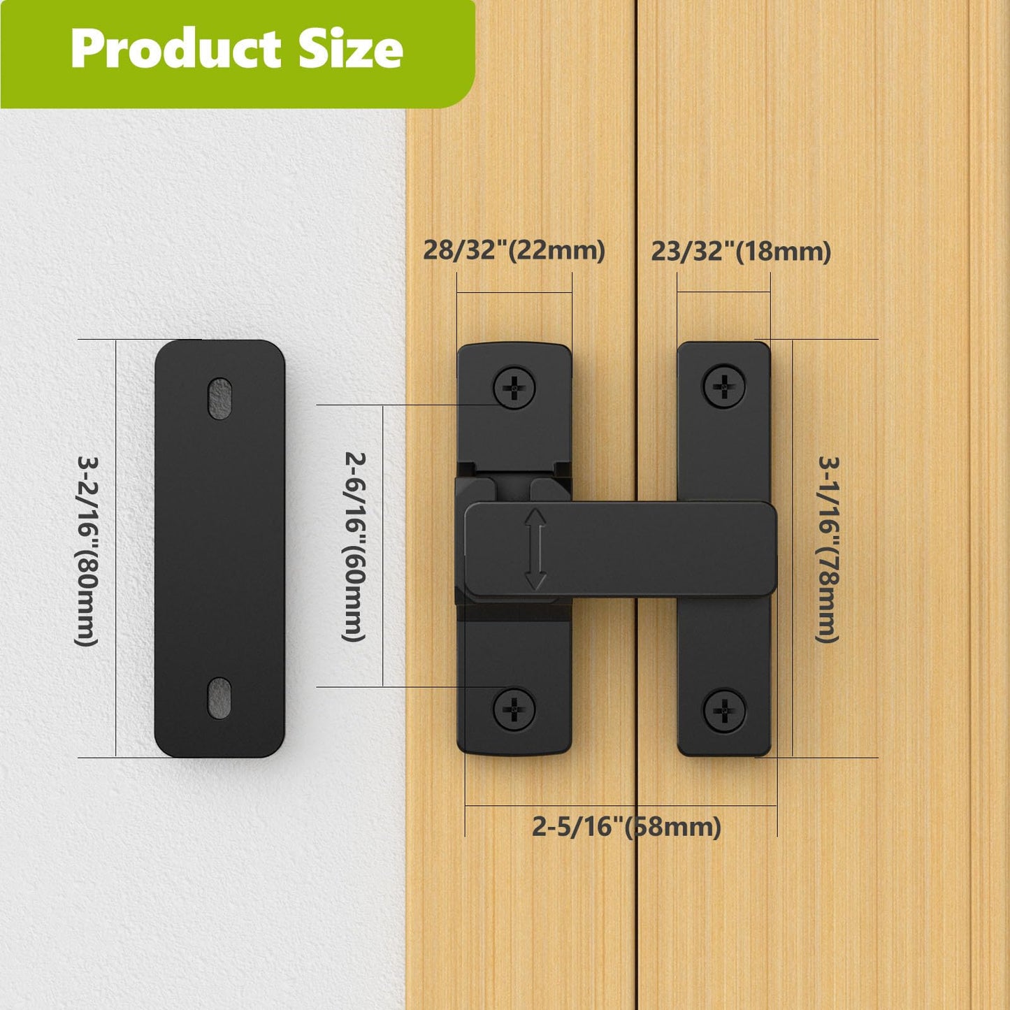 Barn Door Lock, 90/180 Degree Zinc Hardware Sliding Door Lock, Heavy Duty Flip Safety Door Latch for Screen, Cabinets, Bathrooms, Gardens, Barns, Pet Doors, Window Cabinets (Black-1Pack)