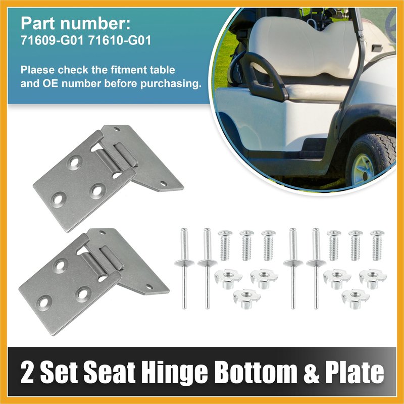 Partuto 2 Set Golf Cart Seat Hinge Bottom and Plate for EZGO TXT Medalist Shuttle MPT Work Horse Gas and Electric Models 1994-Up Replace 71610-G01 71609-G01 Replacement