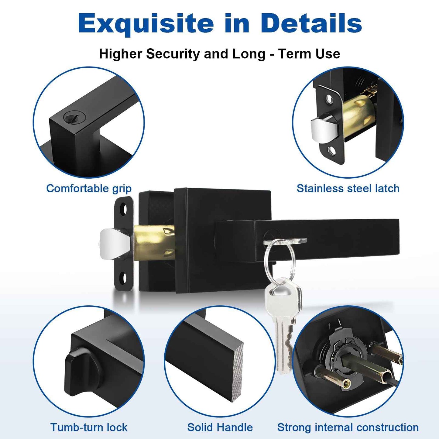 Estmoon Entry Door Handle, Black Door Knob with Lock and Key, Entrance Front Door Lock Heavy Duty Keyed Exterior Door Knob for Bedroom, Bathroom, Front Door, Office, 1 Pack