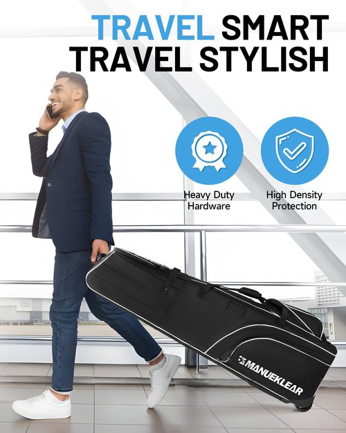 MANUEKLEAR 1680D Nylon Travel Golf Bags Club for Airlines with Wheels, Golf Travel Bags for Airlines with Padded Top, Golf Travel Case Cover with 3 Large Pocket for Golfer
