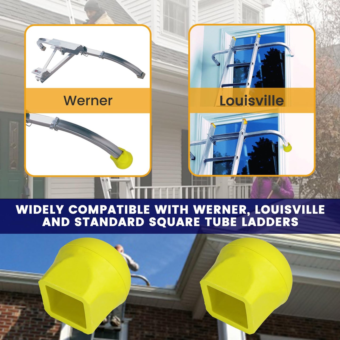 Ladder Stabilizer Bumpers for Werner Extension Ladder - Ladder Accessories with Non-Slip Protective Covers - 2 Pack Ladder Standoff End Caps Included