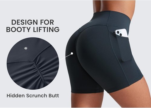 CRZ YOGA Biker Shorts - Secretsculpt Butterlift Design with Pockets | 5'' High Waist for Enhanced Comfort