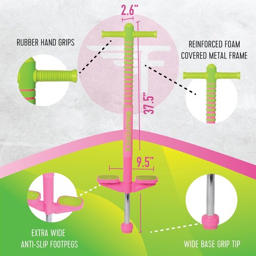 Flybar Maverick 2.0 Pogo Stick - Foam Design for Kids 5+ | 40-80 lbs | Rubber Grip | Pink/Green