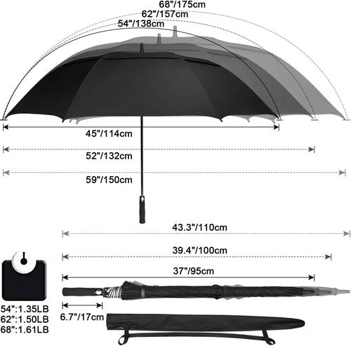 G4Free Extra Large Windproof Golf Umbrella - UV Protection, Automatic Open, 54/62/68 Inch Sizes