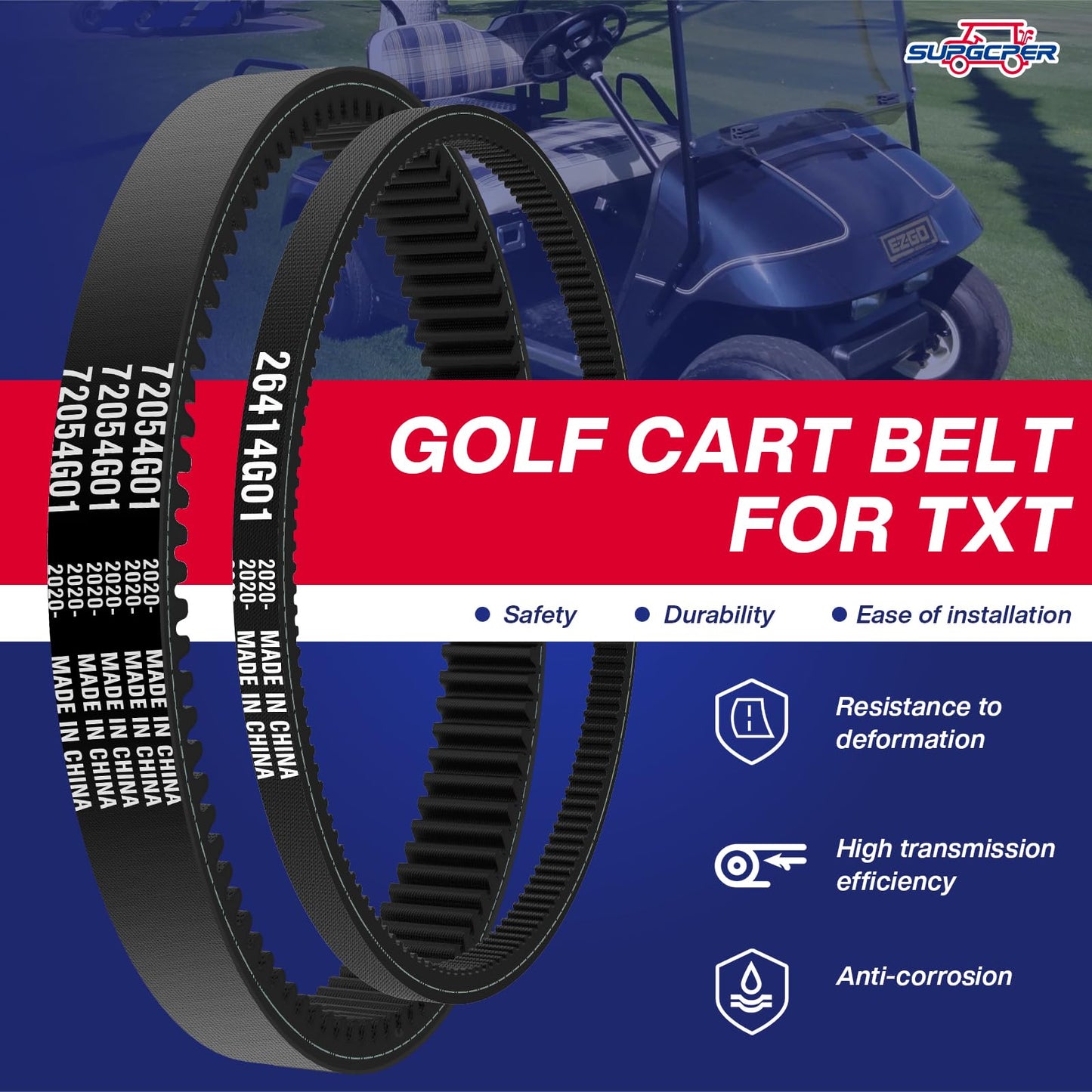 SUPGCPER EZGO Drive Belt & Starter Belt, Golf Cart Drive Belt & Starter Generator Belt Kits Fit 1994-UP EZGO TXT Medalist 4 Cycle Gas, Replace OEM 72024G01 72025G01 72054G01 26414G01