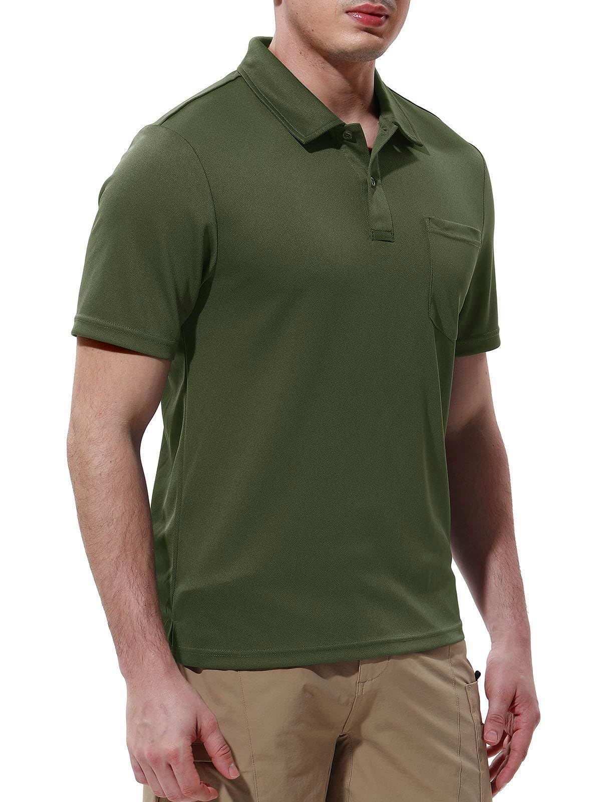 Rdruko Men's Polo Shirts Short Sleeve Quick Dry Outdoor Golf Sports Shirts with Pocket(Army Green, US XXL)
