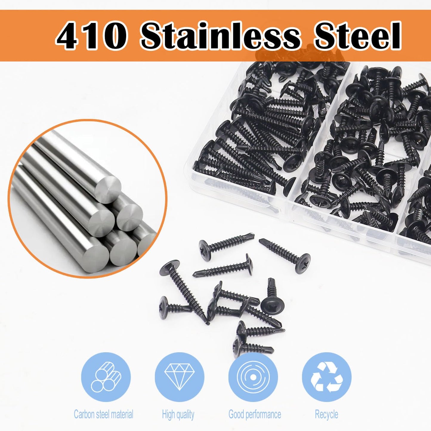 weideer 180pcs #8 Self Tapping Screws for Metal, Sheet Metal Screws, 410 Stainless Steel Black Oxide Truss Head Screws,Self Drilling Screws,Quick Tapping Screw 1/2" 5/8" 3/4" 1" 1-1/4" K-166