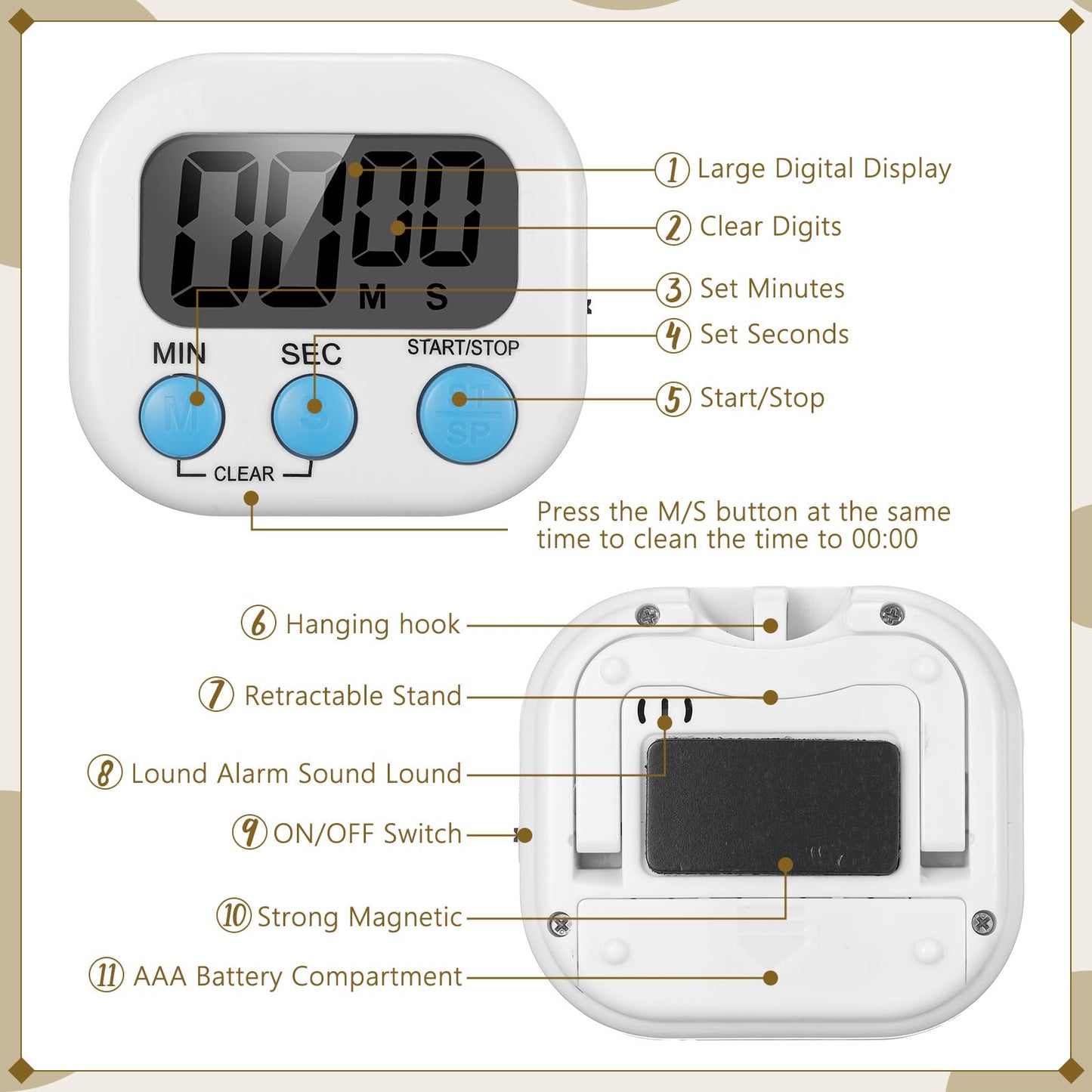 Flutesan 16 Pack Digital Classroom Timers with Lanyards - Color-Coded Countdown Timers for Teachers, Students, Kitchen Use, Back to School, Loud Alarm, Easy Operation(Black, White, Yellow, Orange)