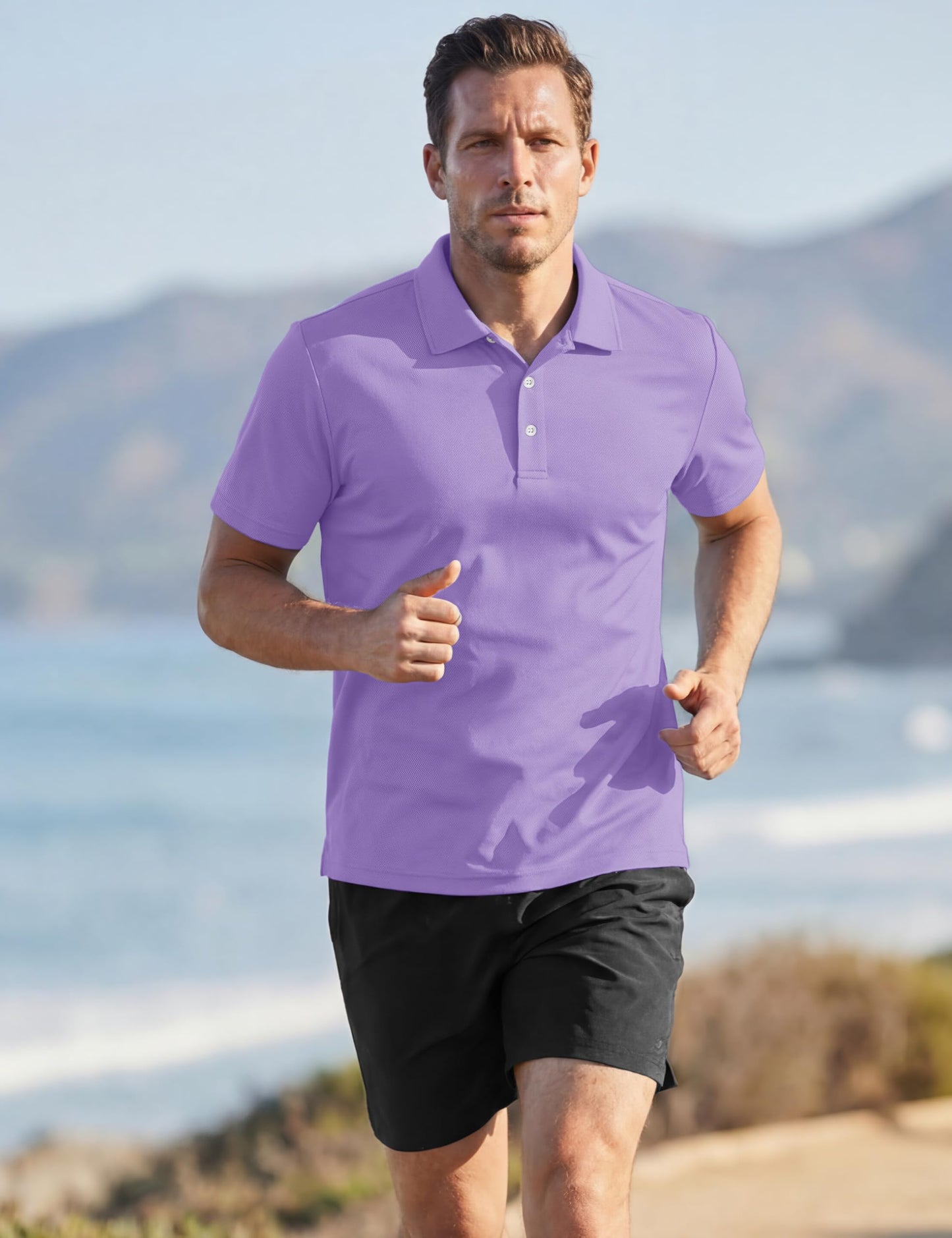 TACVASEN Mens Golf Shirt Dry Fit Mens Polo Shirts Short Sleeve Performance Golf Polos for Men with Collar Work Shirts Light Purple, 3XL