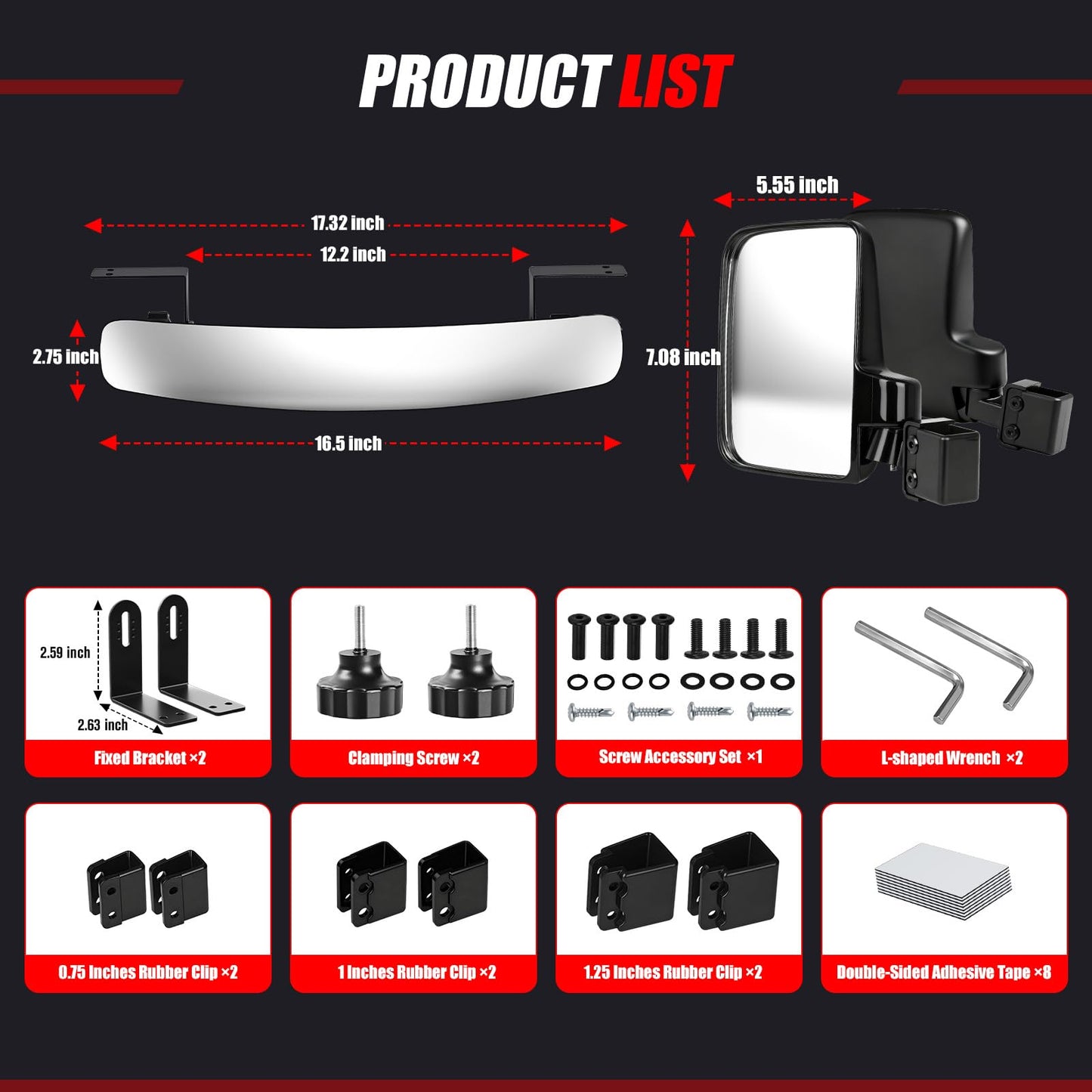 CASISPRO Universal Golf Cart Mirrors, No Drilling HD Shatterproof Glass Mirrors for EZGO Club Car Yamaha, Golf Cart Side Mirror & Rear View Mirror Kit, 180° Rotation, No Blind Spots