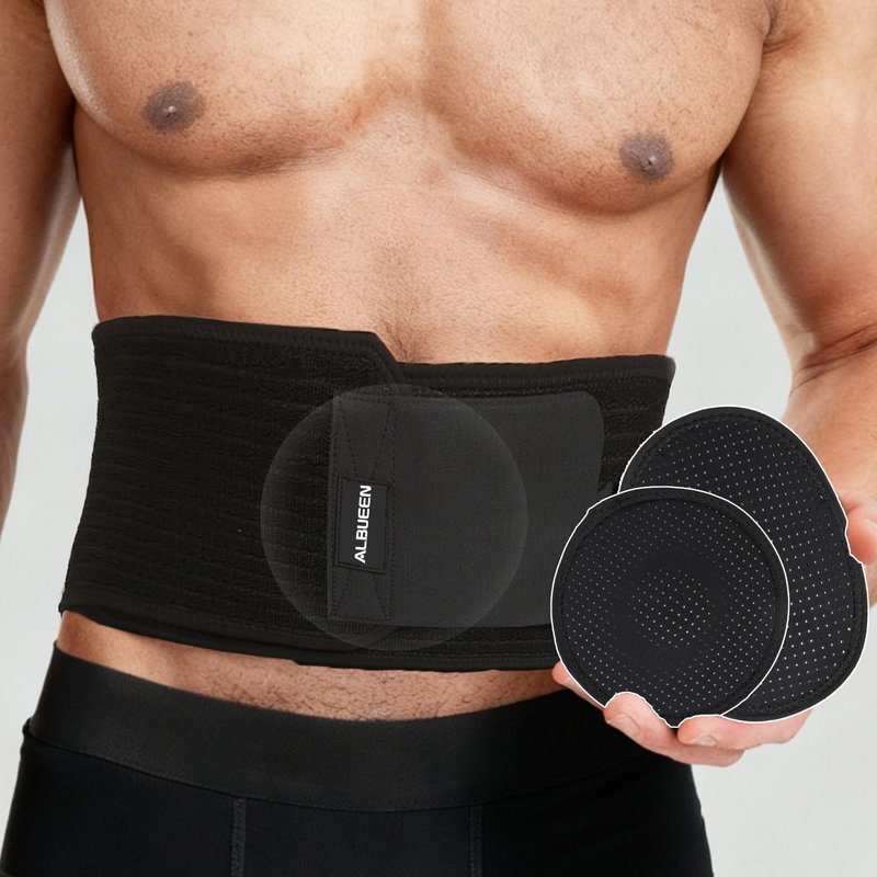 ALBUEEN Umbilical Hernia Belt for Men and Women(Black L-XL)