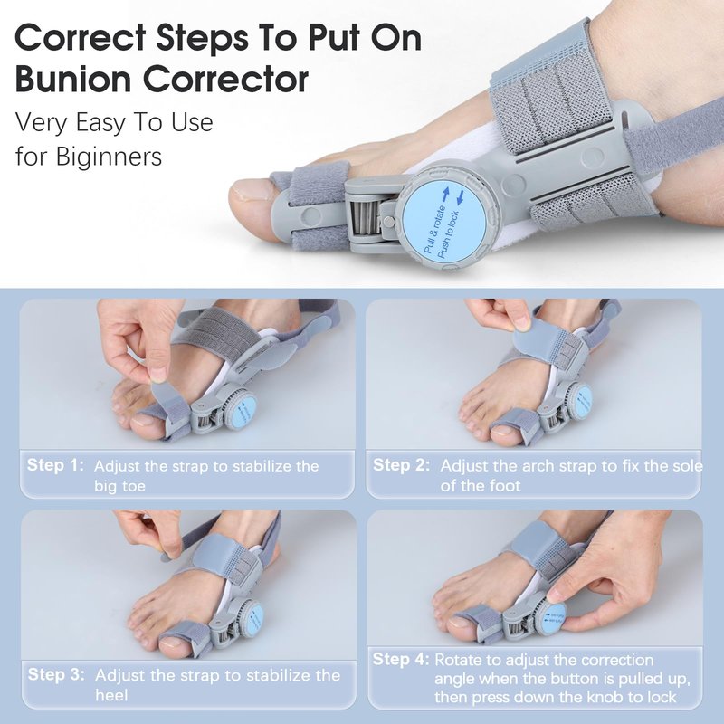 VEVARUN Bunion Corrector for Women Men: Big Toe Straightener Bunion Fix with Adjustable Knob-Orthopedic Bunions Splint Brace Toe Alignment Correction for Hallux Valgus Pain Relief Day/Night 1PCS (Grey)