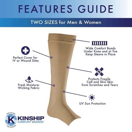 Kinship Comfort Brands Leg Protector Sleeves for Elderly Thin Skin, Sun Protection, Men and Women, Toeless Socks, 2 Pair