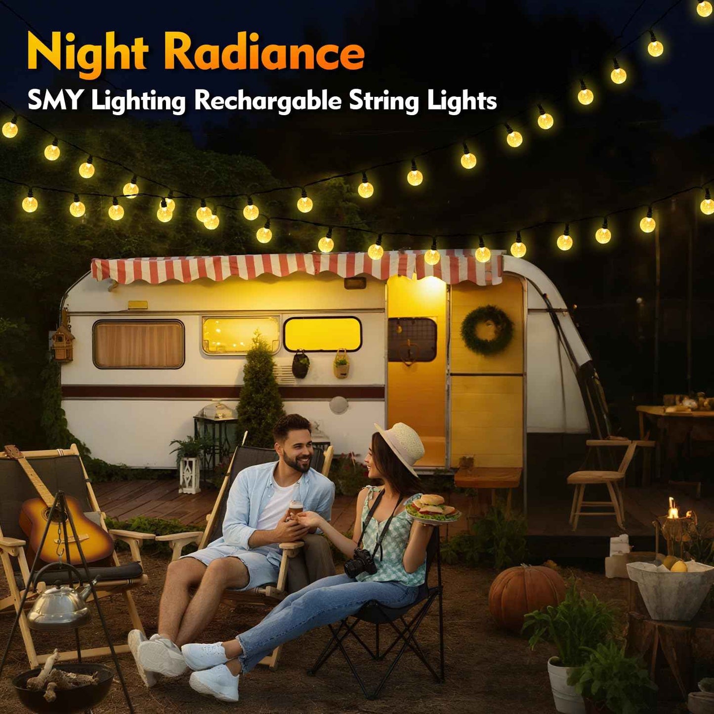 SMY Lighting 16FT Rechargeable Battery Operated 30 LED Crystal Globe String Lights Outdoor/Indoor, Patio Hanging Lights with Remote Timer,Waterproof 8 Lighting Modes for Camping Garden Christmas Décor