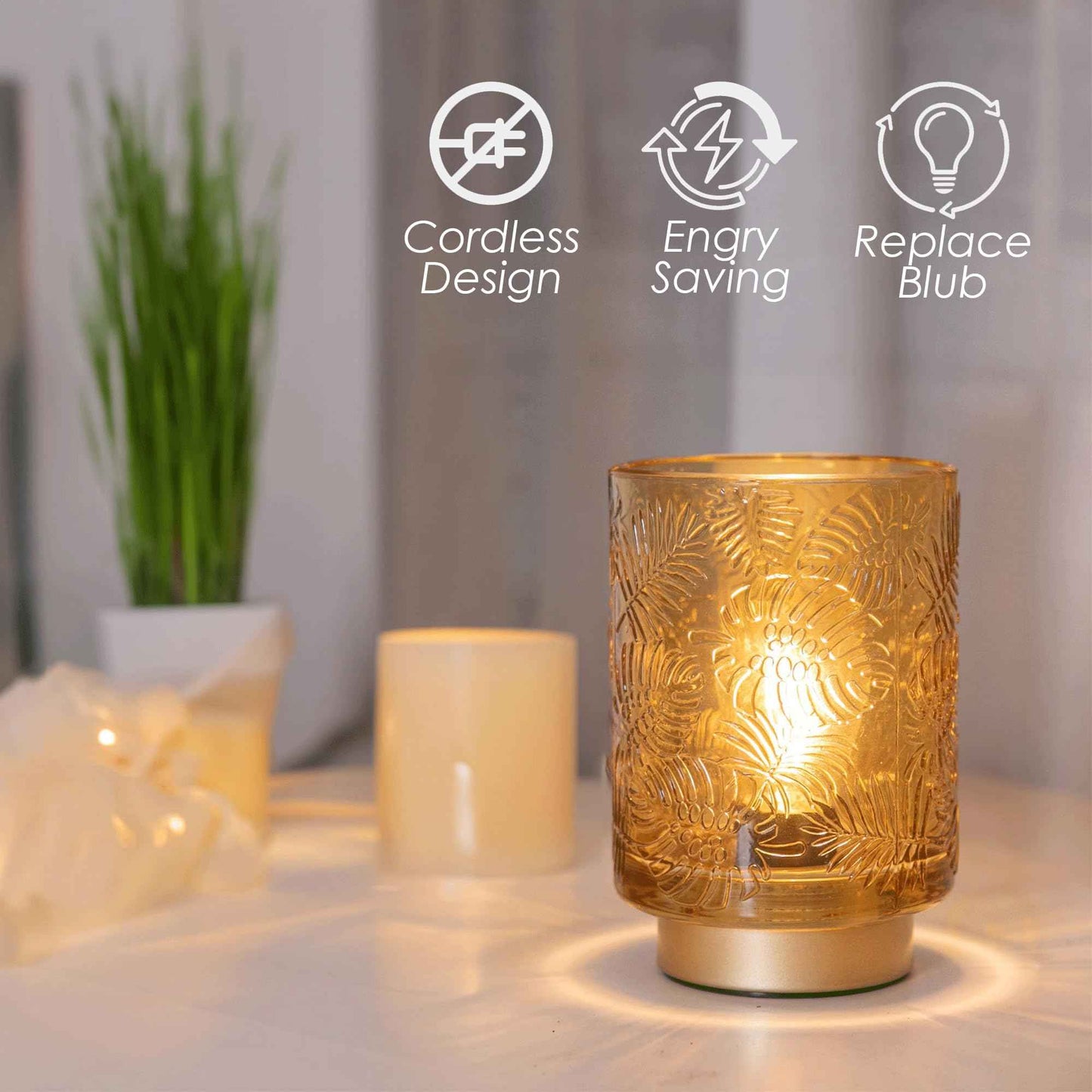 ULAROOM Small Battery Operated Lamp-Portable Cordless Table Lamp with LED Bulb for New Home Decor Gift,Wireless Battery Powered Desk Lamp for Bedroom Living Room Decor Aesthetic Golden Amber