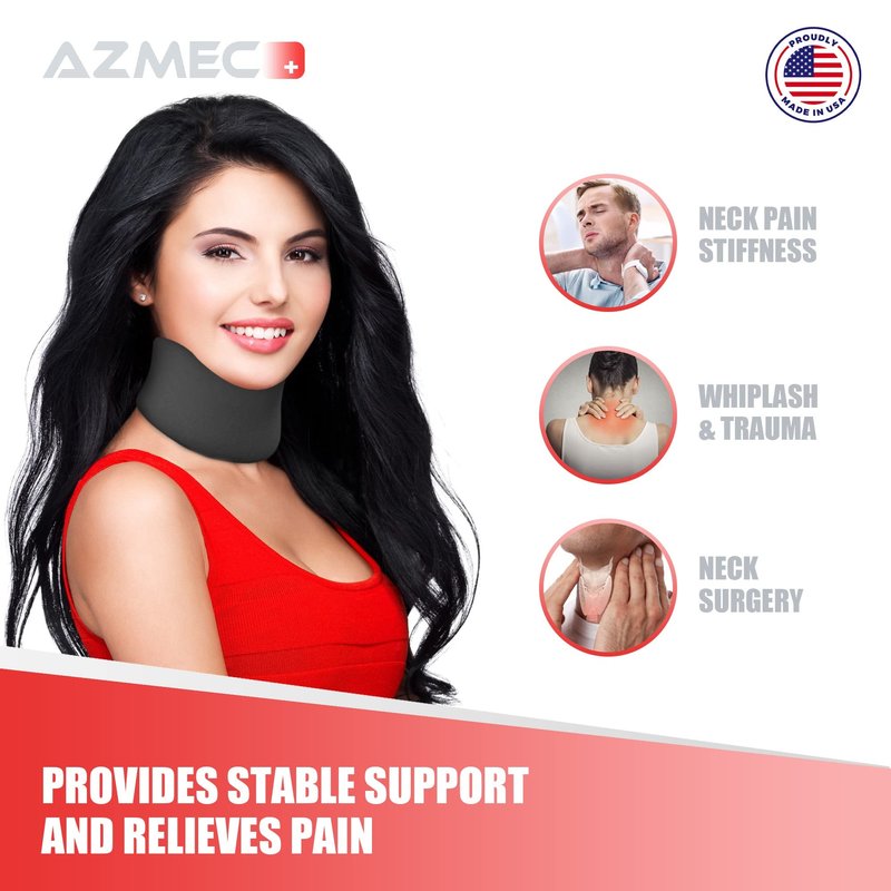 Azmec Universal Narrow Neck Brace Support - Soft Foam Cervical Collar - Adjustable Velcro Strap For Neck Sprain Relieves Pain and Pressure Stabilizes Vertebrae For Men or Woman (2" Inch Black)