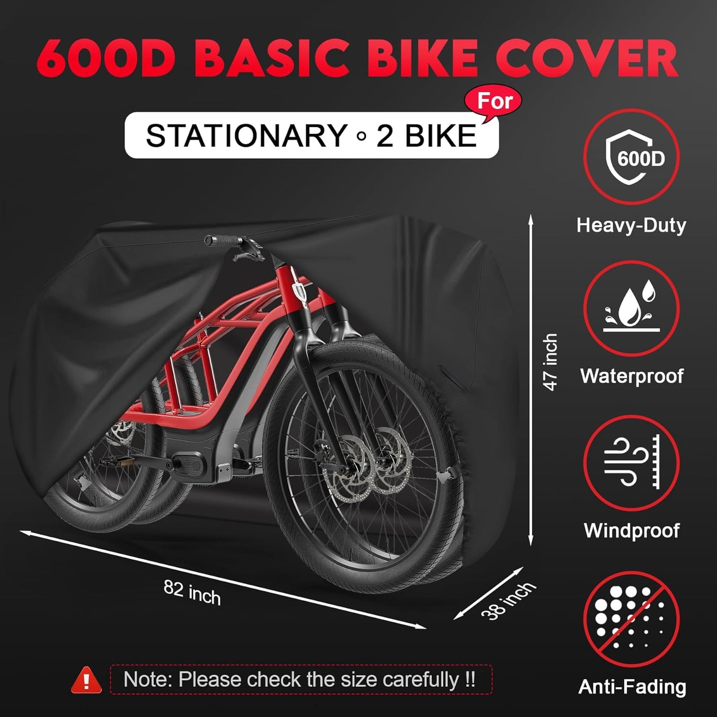 Zettum Bike Cover for 2 Bikes - Heavy-Duty Waterproof 600D Outdoor Storage | Fits eBikes, Mountain Bikes & More