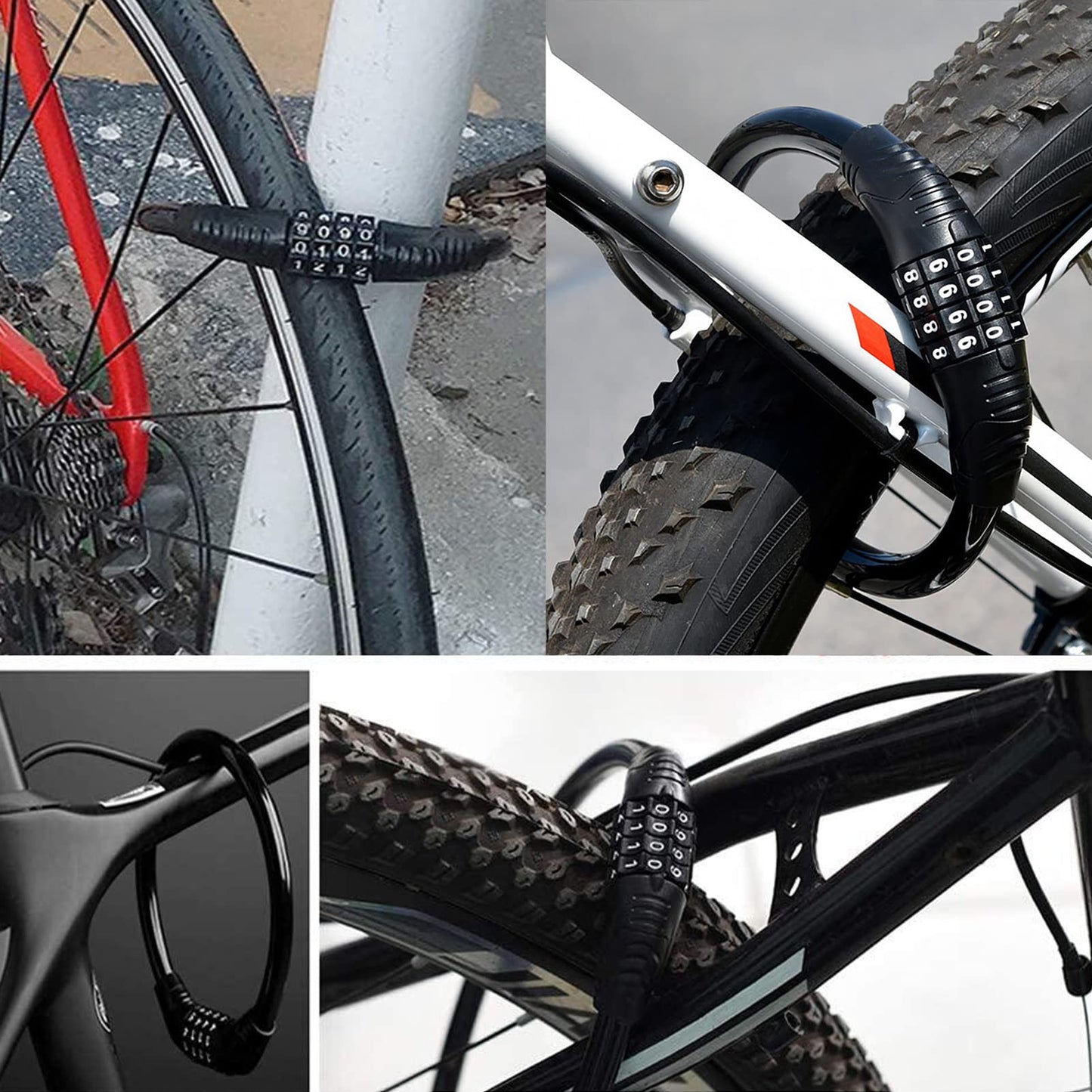 2 PACK Bike Locks Cable,Anti Theft Bicycle Lock Chain,4 Digit Security Resettable Bike Combination Lock Self Coiling Combination Cable Combo Bike Locks Without Mounting Bracket,2 Feetx1/2 Inch (Black)