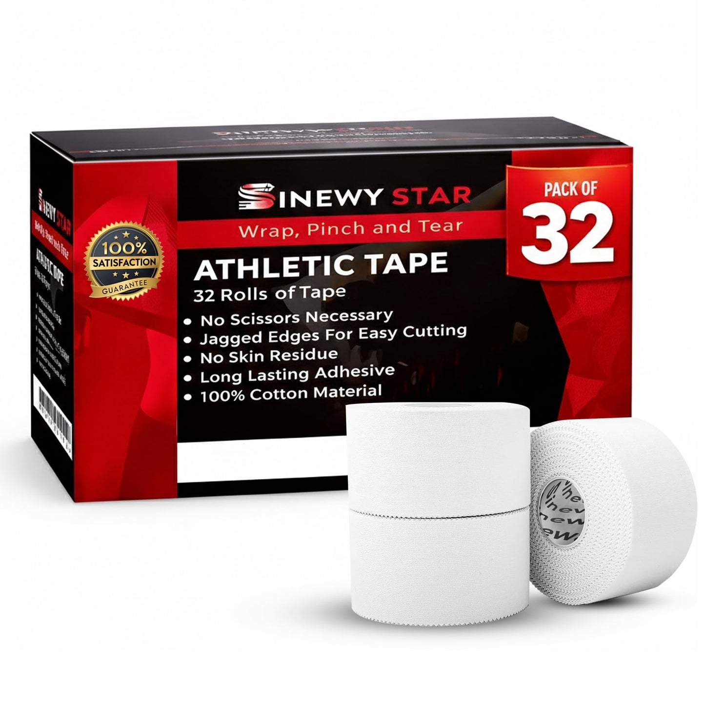 32-Pack Athletic Tape Bulk, 960 Feet Bulk Sports Tape, Strong Adhesive White Tape, Protect and Prevent Injuries, Promotes Faster Healing, Athletic Training First Aid Supplies