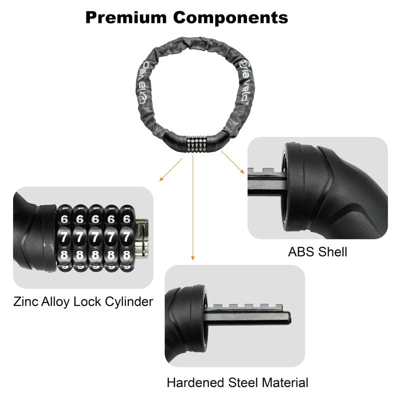 Via Velo Bike Chain Lock, 5-Digit Resettable Combination Heavy Duty Anti-Theft Bicycle Lock, 2.95 Ft Security Bike Locks for Scooter, Motorcycle, Gate, Fence, Valuables Etc