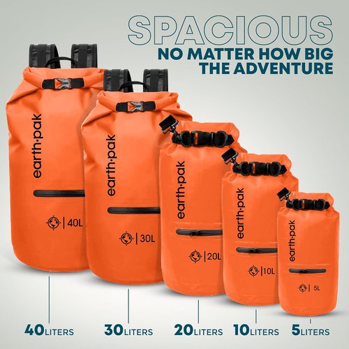 Earth Pak Waterproof Dry Bag - Durable Backpack with Zippered Pocket to Keep Gear Dry