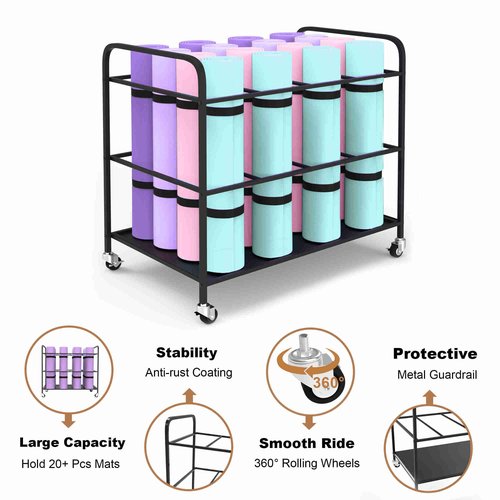 ElveBuka Yoga Mat Holder Organizer Yoga Mat Storage Rack Basket for Home Gym Exercise Workout Equipment Storage Shelf Cart (Black, 4-Slot)