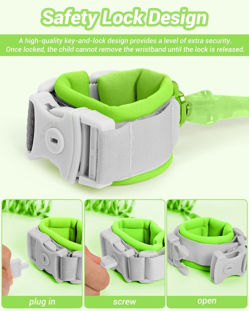 Dr.meter Kids Leash - Reflective Anti-Lost Wrist Link with Key & Lock | 8.2ft Safety Harness for Travel