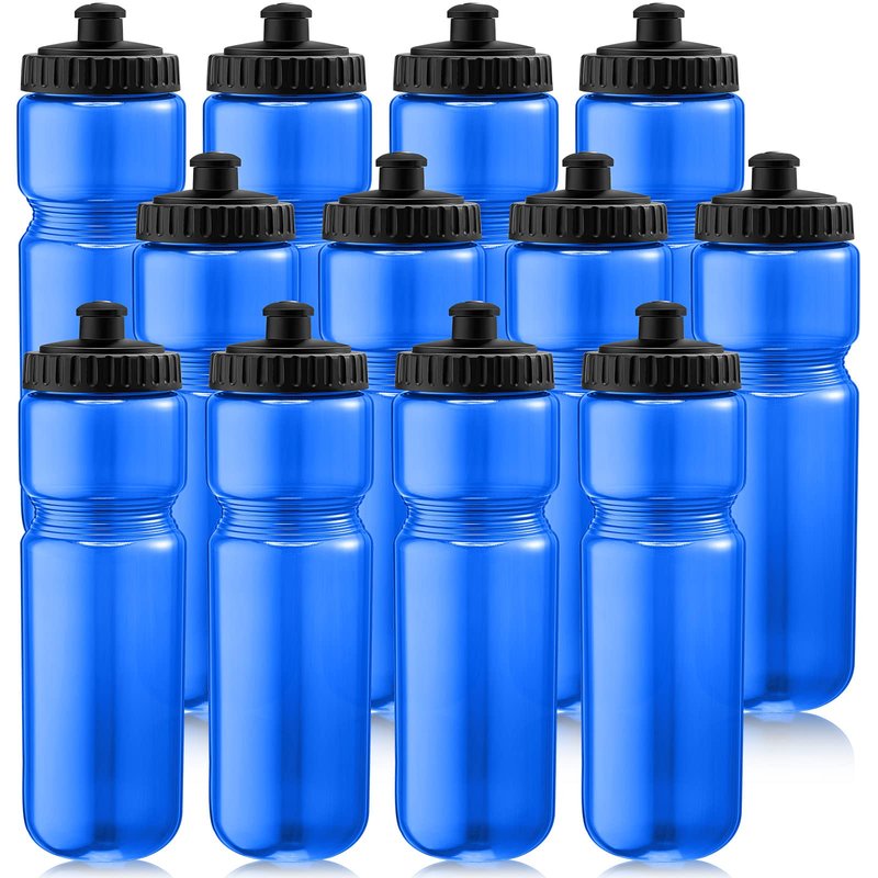 Mimorou 12 Pack 25 Oz Sports Water Bottles, Plastic, Blue, Reusable, Leakproof, Lightweight, BPA Free, for Travelling, Yoga, Cycling, Fishing, Basketball, Hiking