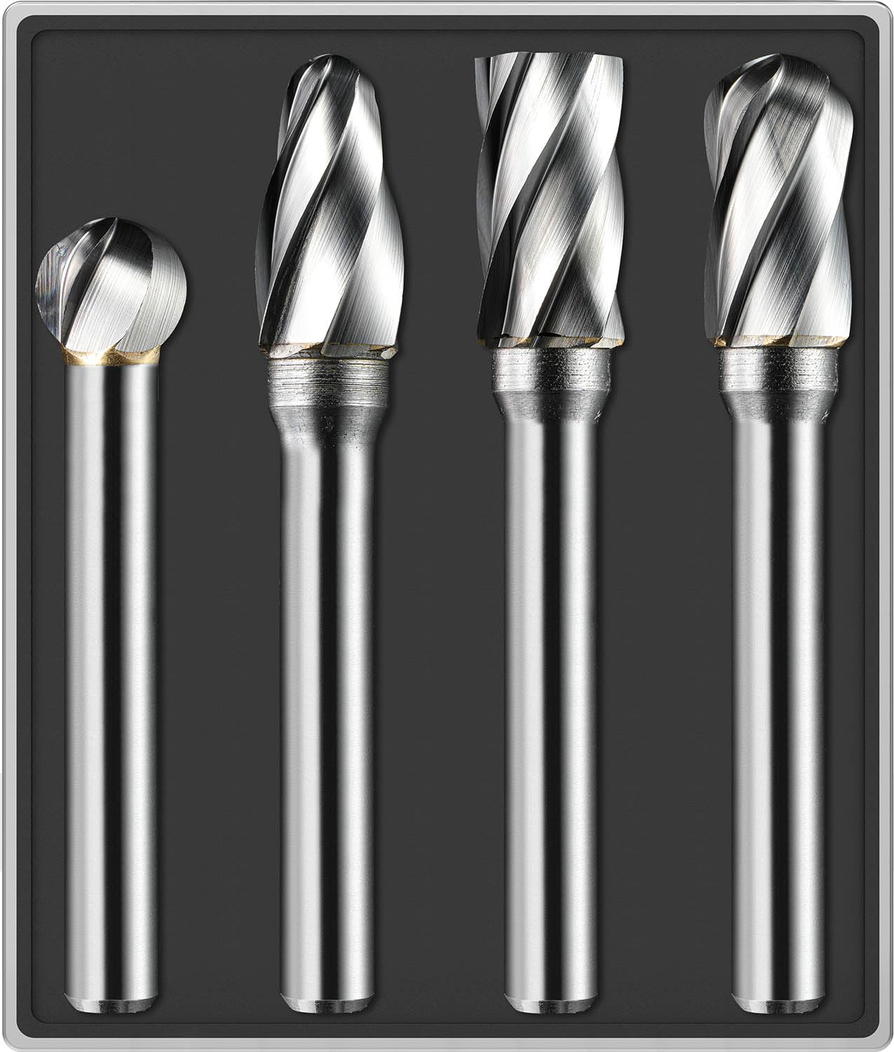 4Pcs Carbide Burr Set 1/4 Shank Aluminum Cut (Wide-Flute Cut) Die Grinder Bits Rotary Tools Attachment Kit Rasp File Accessories Metal Wood Stone Steel Grinding Deburring Cutting Porting Carving