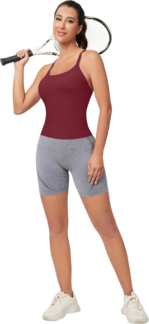 MathCat Workout Tank Tops - Built-In Bra Sleeveless Gym Shirts for Women | Seamless Racerback Yoga Tops
