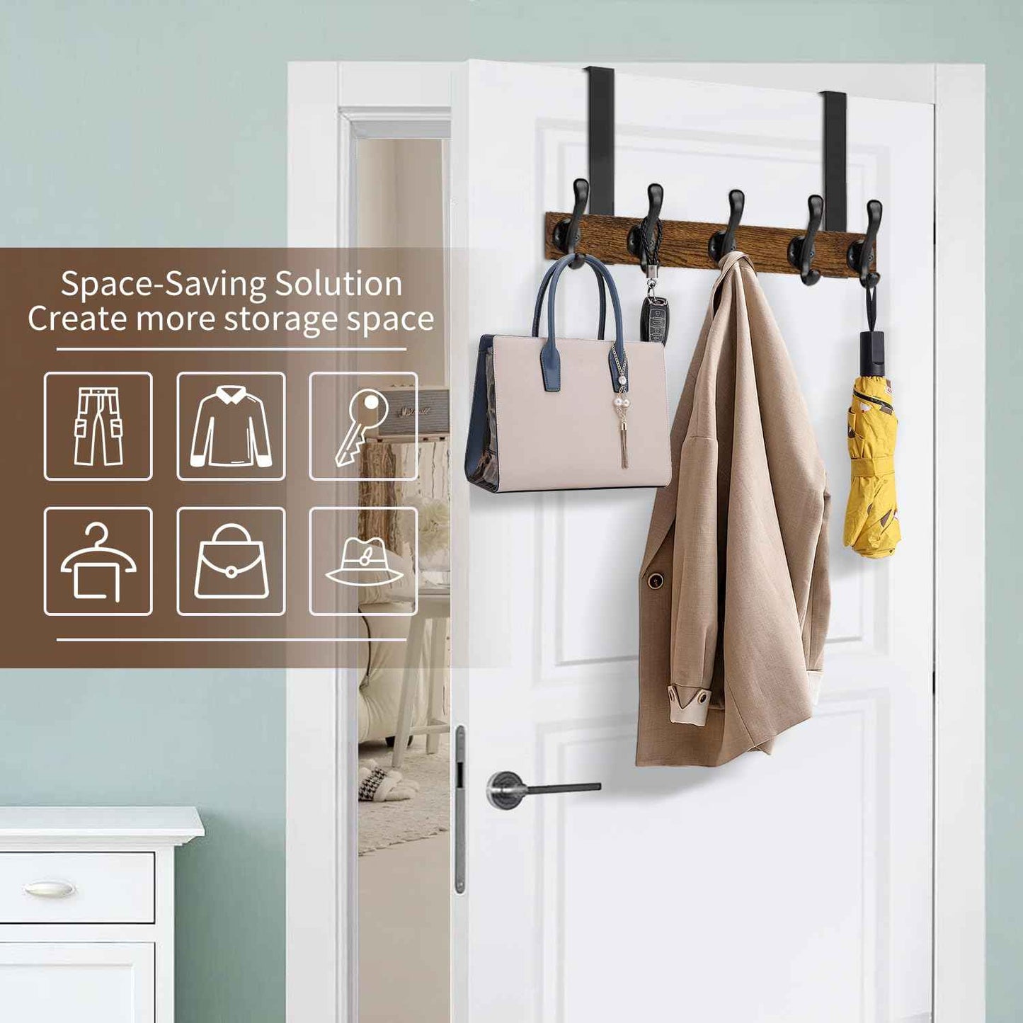 YINMIT Over The Door Hooks, Heavy Duty Over Door Hanger Hook, Over Door Towel Rack, Door Hanger, Door Coat Hanger for Hanging Towels, Clothes, Hats, Back of Bathroom Door