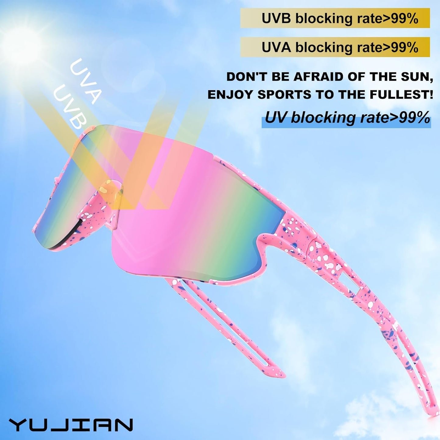 YuJian Kids Sunglasses - UV Protection Baseball & Softball Eyewear for Boys & Girls | 3-Pack