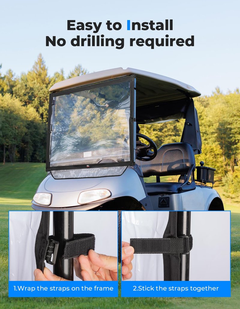 KEMIMOTO Foldable Golf Cart Windshield Compatible with EZGO RXV, Portable Lightweight PVC Replacement Front Windshield (Black)