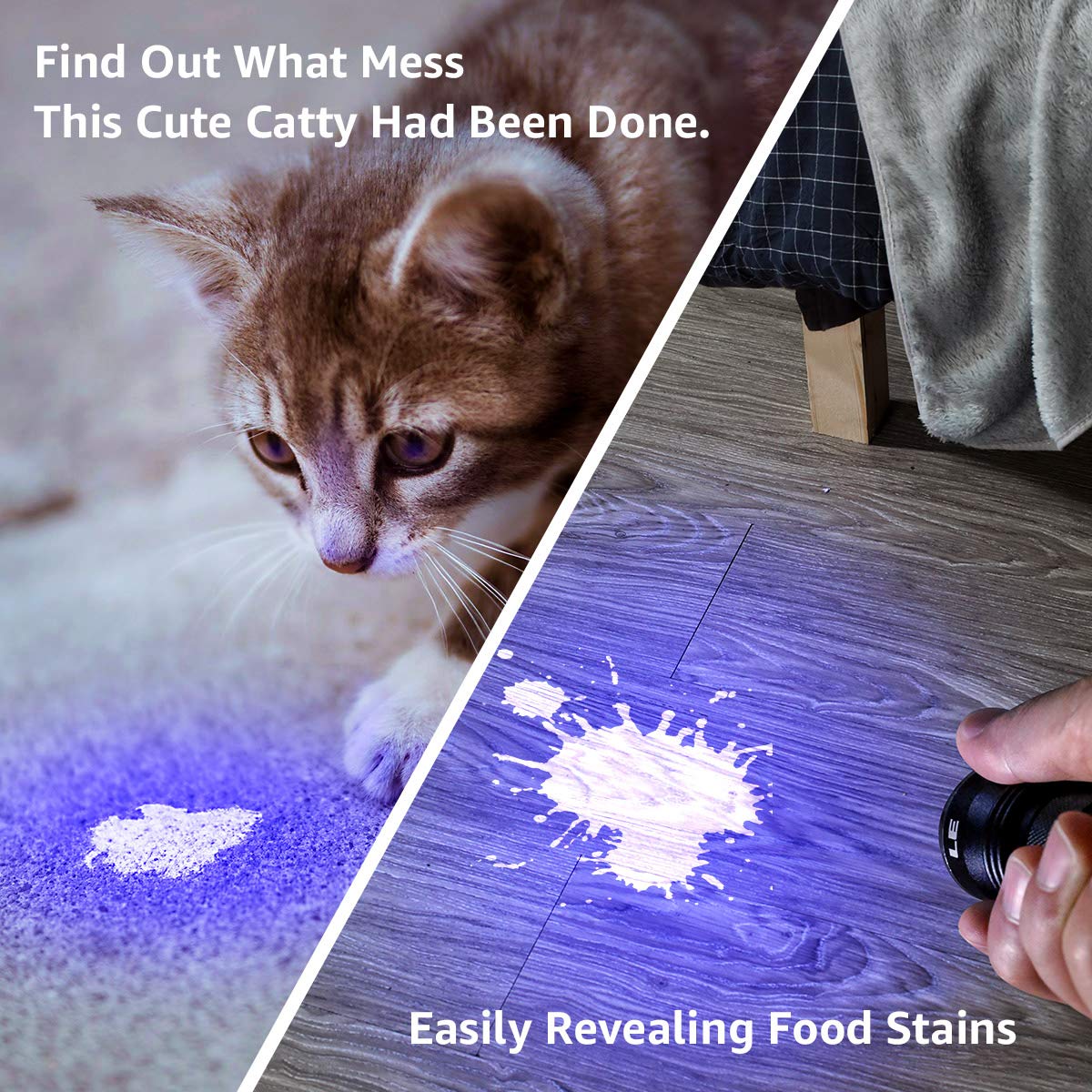 Lighting EVER Black Light Flashlight, Small UV Lights 395nm, Portable Ultraviolet Light Detector for Invisible Ink Pens, Dog Cat Pet Urine Stain, AAA Batteries Included