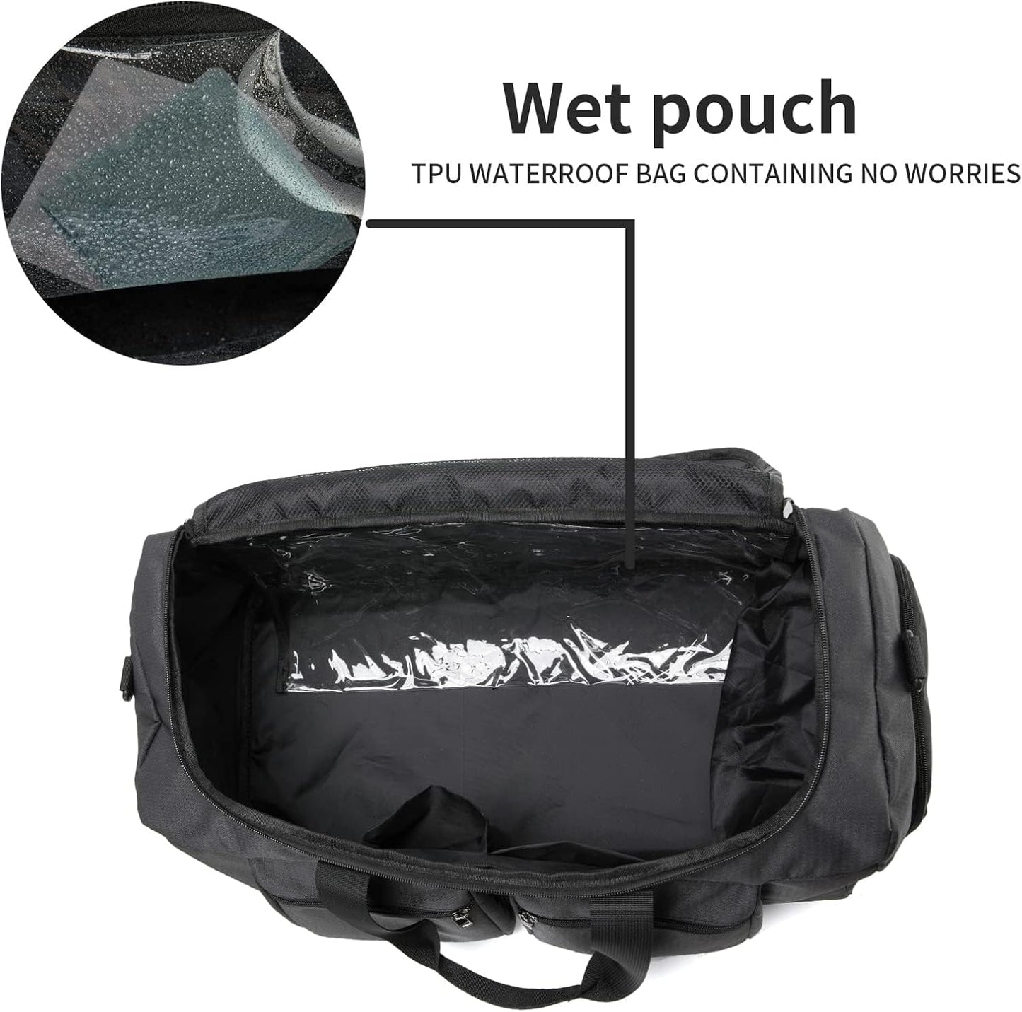 Seyfocnia Gym Weekender Bag - Travel Duffel with Wet Pocket & Shoe Compartment | Black