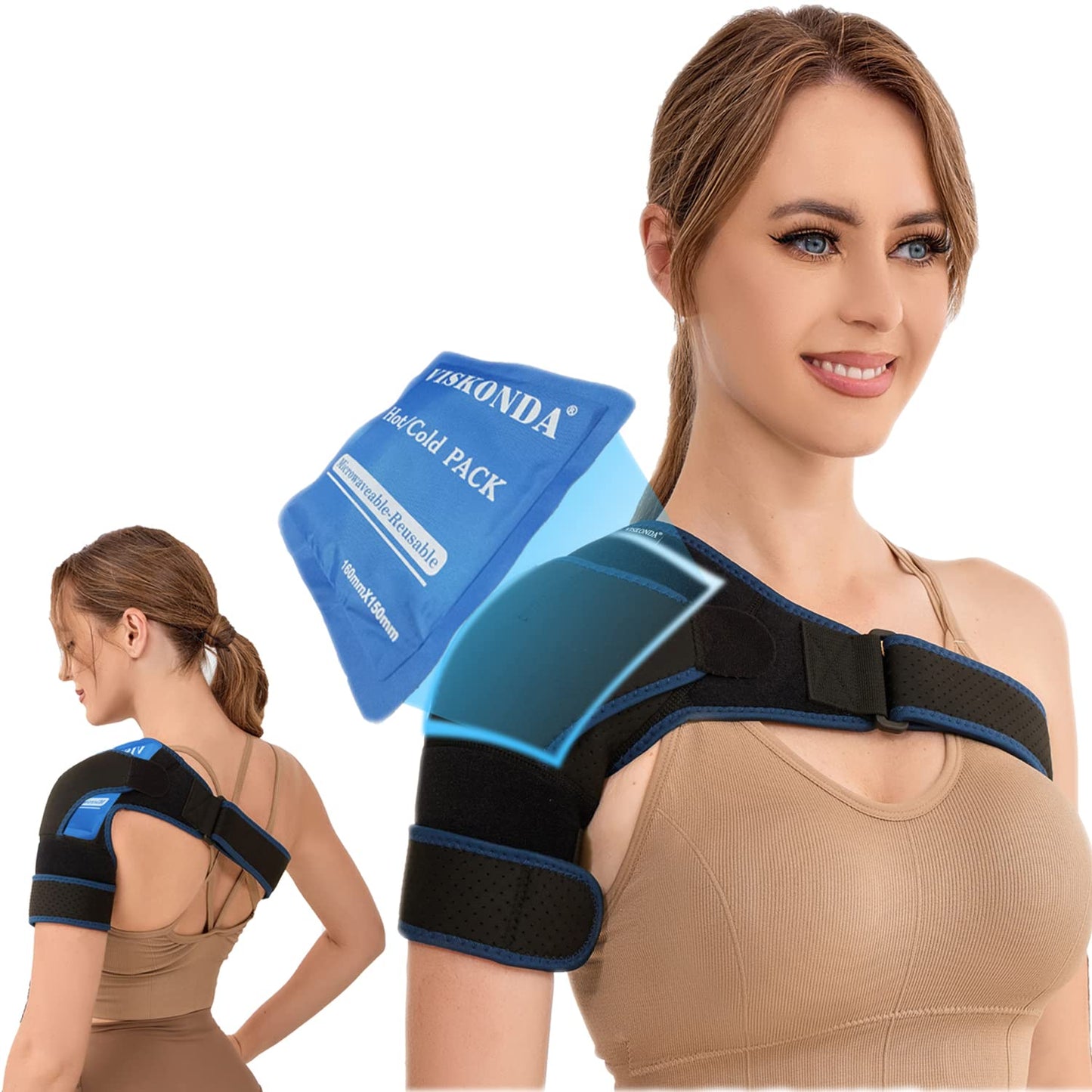 VISKONDA Shoulder Brace Sling Immobilizer and Compression Sleeve,Rotator Cuff Injury Supports for AC Joint Pain Relief,Arm Stability,Tear,Bursitis,Swelling,Tendonitis,for Men and Women (Black,Large)