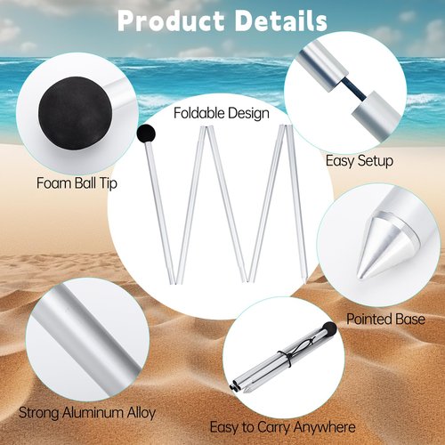2 Pack Replacement Beach Tent Poles Compatible with Neso, Portable Extra Poles for Beach Tent, 6.56ft Pole, Aluminum Canopy Foldable Pole, Compatible with Neso Grande and Gigante Tents