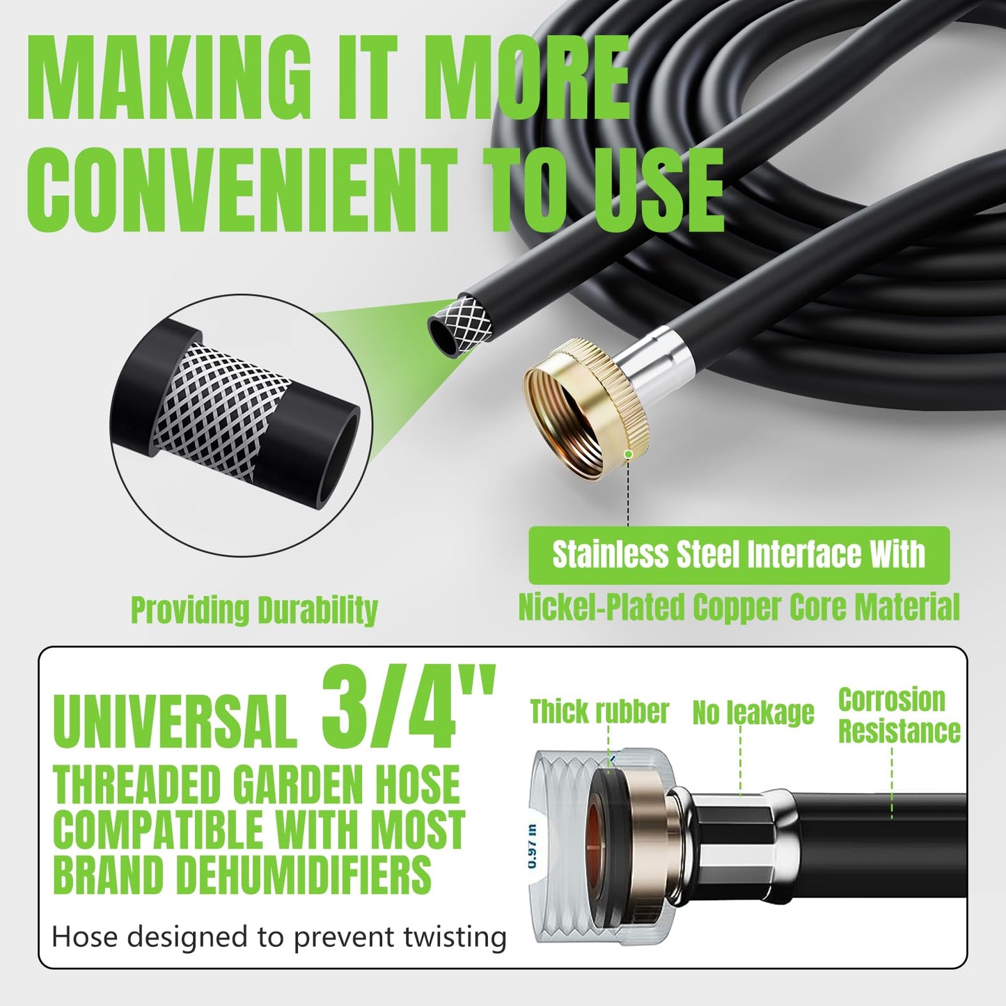 5FT Dehumidifier Drain Hose 3/4" FHT,Leakproof Dehumidifier Hose with Rustproof Durable Connector,Thickened drain hose for dehumidifier indoor,Perfectly Compatible with Most Brands of Dehumidifiers