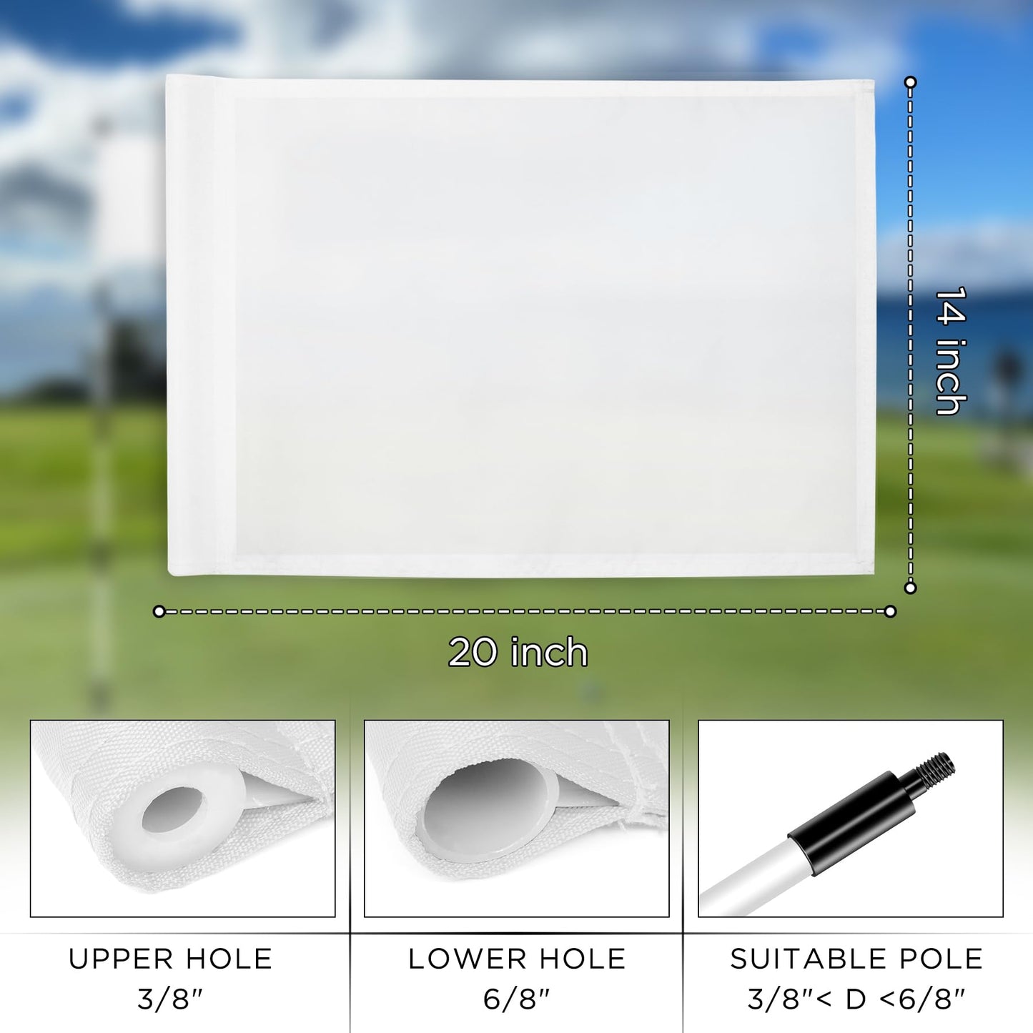KINGTOP Golf Flag 20x14 Inch - Plain White, 420D Nylon, Tube Inserted - Standard Putting Green Flags for Backyard Practice, Golf Courses, Country Club, 1-Pack