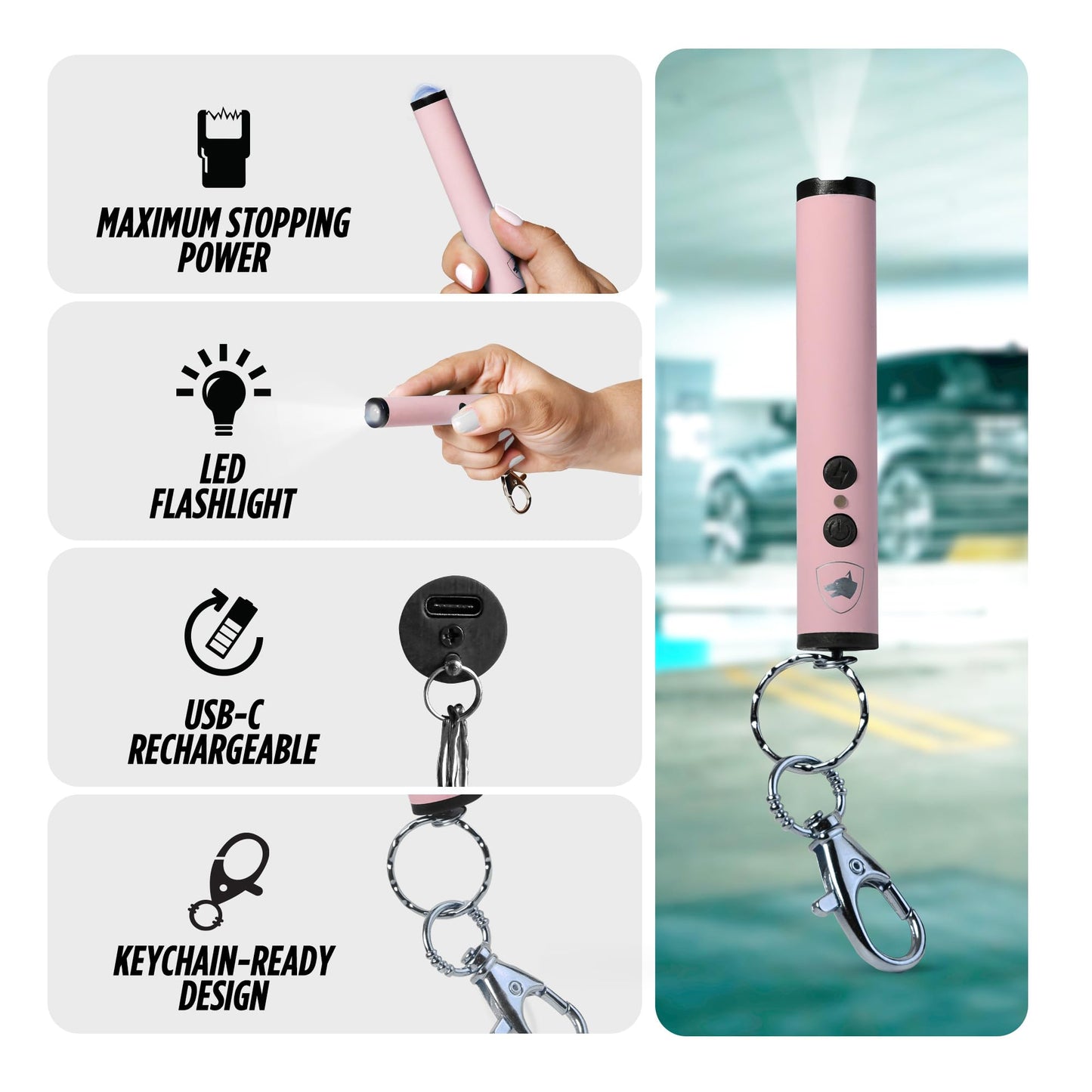 Mini Stun Gun for Self Defense, Smallest Stun Gun for Women, Keychain-Friendly, LED Flashlight, USB-C Rechargeable, Max Strength, Enlight Mini Stun Pen by Guard Dog Security