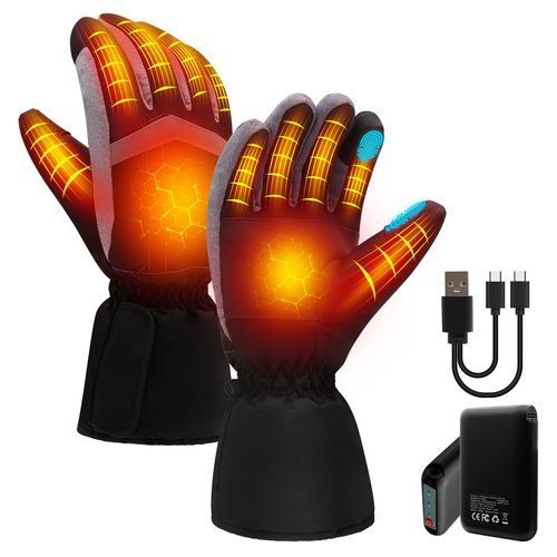 QILOVE Heated Gloves for Men Women, Rechargeable Electric Gloves Waterproof&Windproof, Touchscreen, Non-Slip Grip with 3 Heating Levels for Motorcycling, Skiing, Outdoor Work & Winter Sports