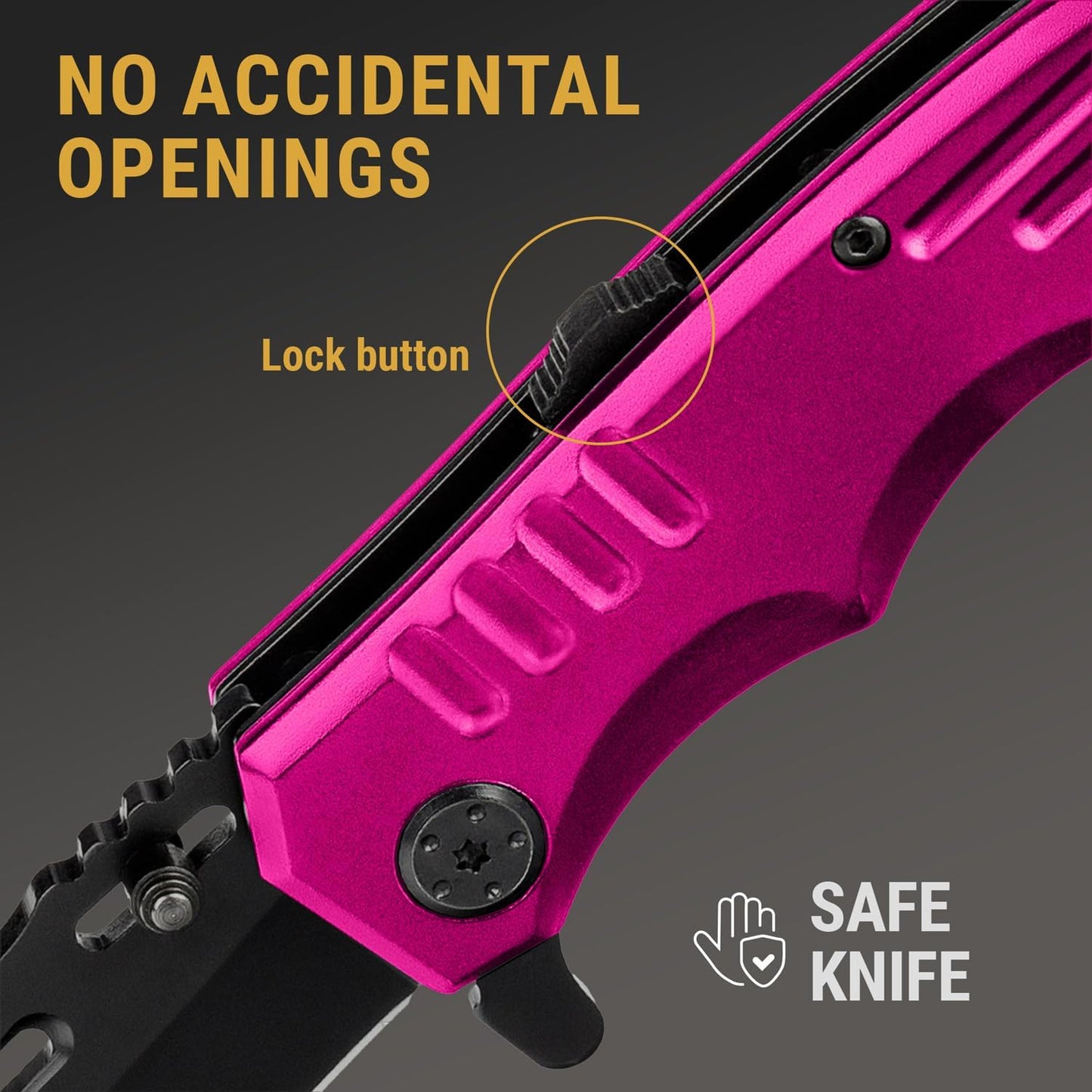 Skiennix Safety Lock Pocket Knife - Cute Spring Assisted Folding Knife in Hot Pink | Ideal Self-Defense Tool for Women