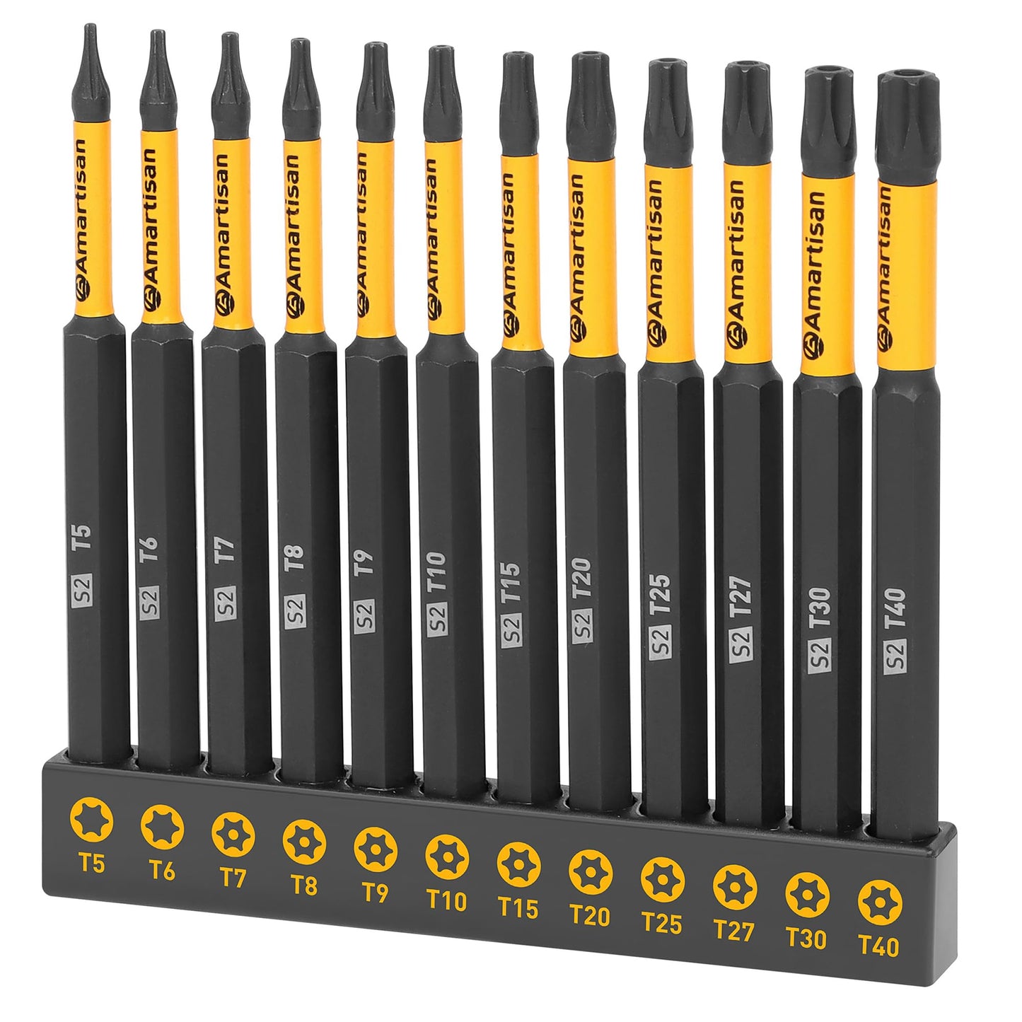 Amartisan 12-Piece Torx Bit Set, S2 Steel, 4" Long T5 - T40, Security, Tamper Resistant Fastener Drive Bit