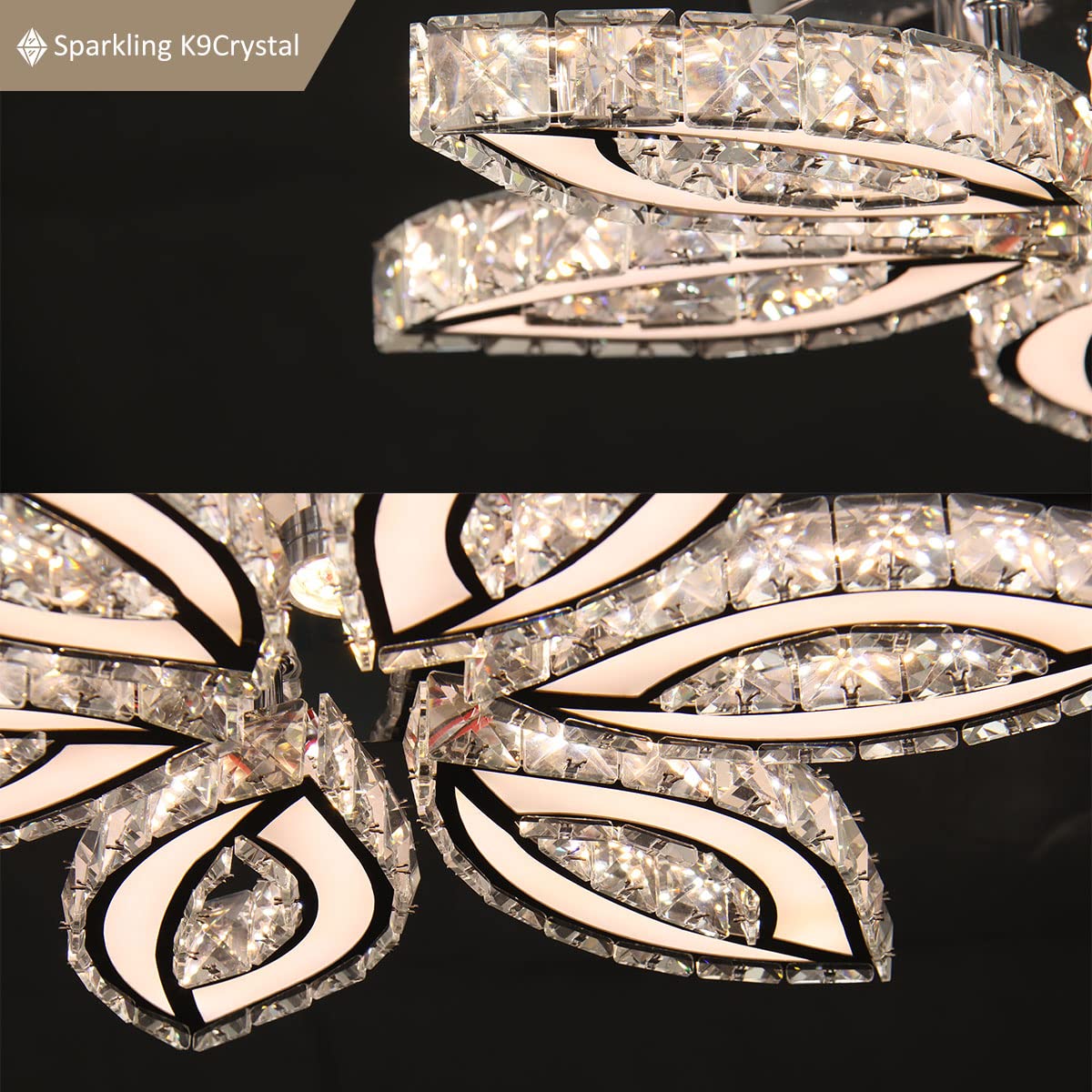 CLAIRDAI 20" Modern Crystal Chandelier, Flower Led Chandelier with K9 Crystal Acrylic, Cool White 6500K, 20" x 20" x 3.1" for Living Room