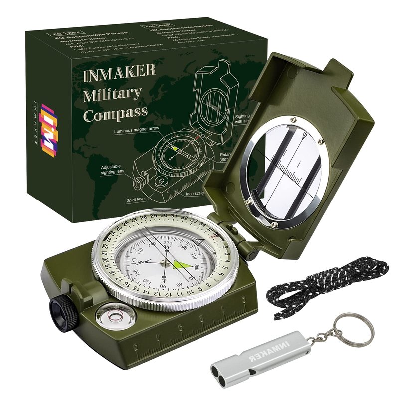 INMAKER Compass, Compass Hiking with Survival Whistle, Luminous Gift for Kids, Apply to Outdoor Survival, Camping and Navigation